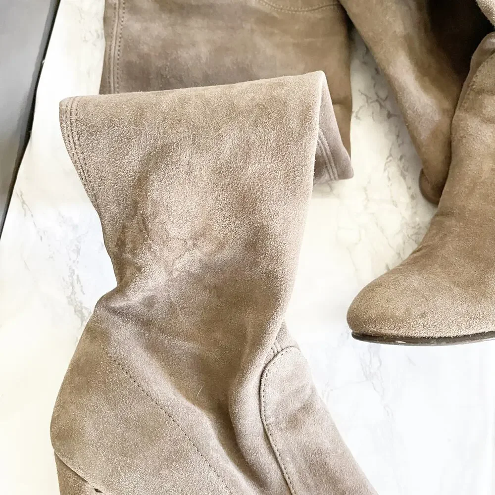STUART WEITZMAN Highland Suede Over The Knee Boot Light Gray 8